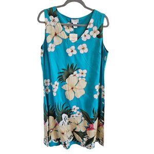 Soft Surroundings Woman Size L NWT V Neck Shift Hawaiian Dress Floral Tropical